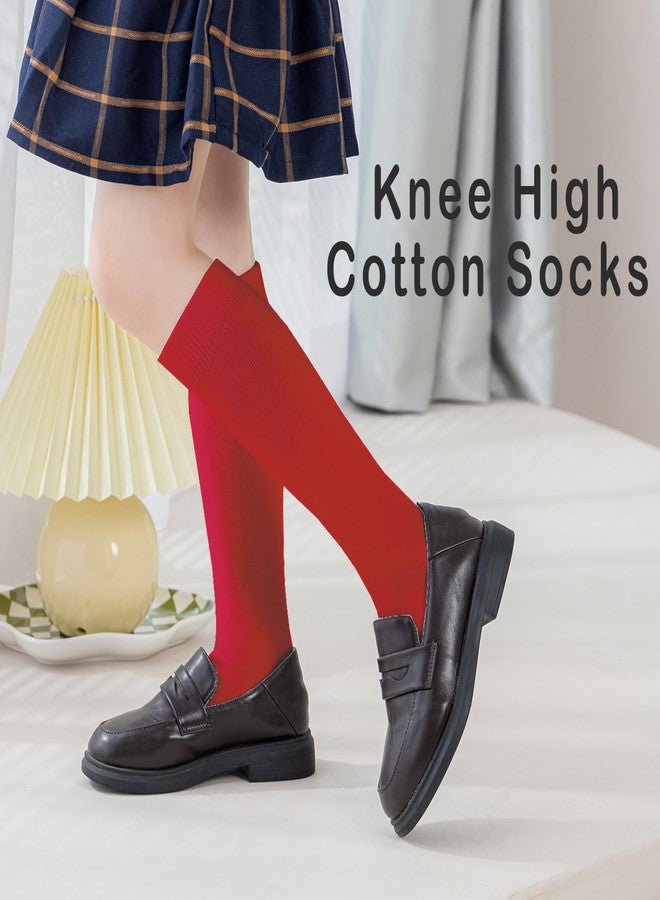EPEIUS Girls Knee High Socks Seamless Cotton School Uniform Socks Kids Boy Long Sock 5-7 Years 3 Pack (White Bright Red Green, M) - Image 2